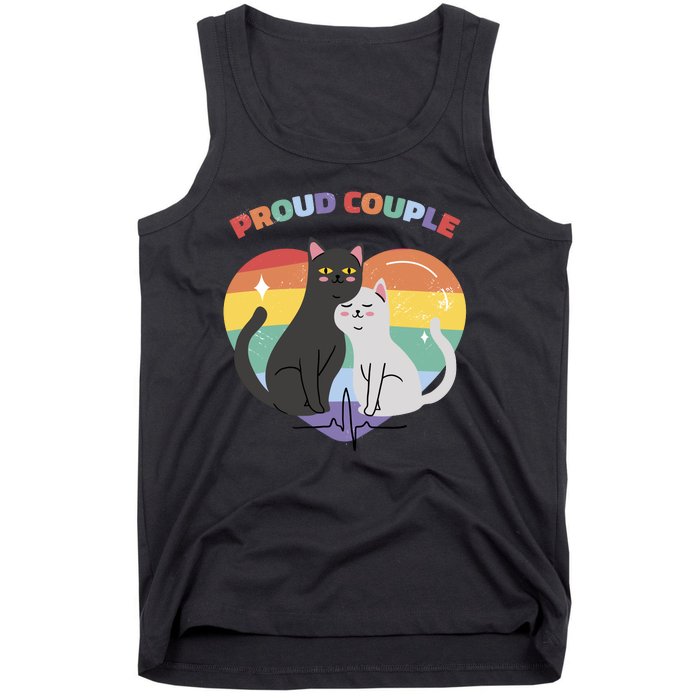 Cat Proud Couple Pride Heart Tank Top