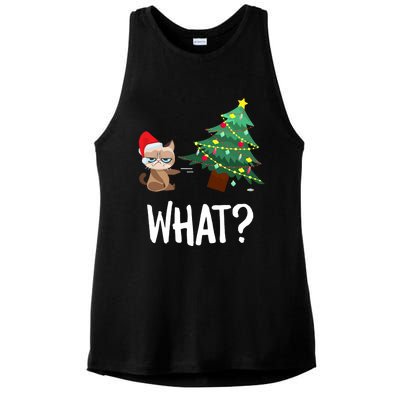 Cat Pushing Christmas Tree Over Funny What Cat Christmas Ladies PosiCharge Tri-Blend Wicking Tank