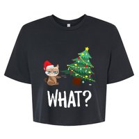 Cat Pushing Christmas Tree Over Funny What Cat Christmas Bella+Canvas Jersey Crop Tee