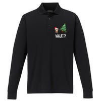 Cat Pushing Christmas Tree Over Funny What Cat Christmas Performance Long Sleeve Polo