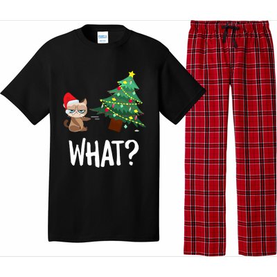 Cat Pushing Christmas Tree Over Funny What Cat Christmas Pajama Set