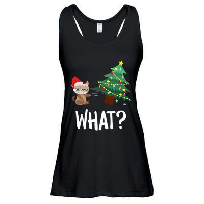 Cat Pushing Christmas Tree Over Funny What Cat Christmas Ladies Essential Flowy Tank