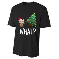 Cat Pushing Christmas Tree Over Funny What Cat Christmas Performance Sprint T-Shirt