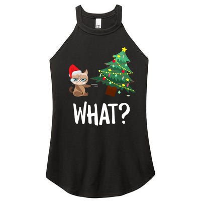 Cat Pushing Christmas Tree Over Funny What Cat Christmas Women's Perfect Tri Rocker Tank