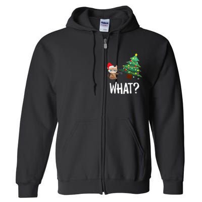 Cat Pushing Christmas Tree Over Funny What Cat Christmas Full Zip Hoodie