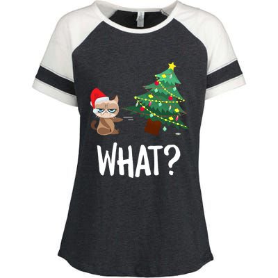 Cat Pushing Christmas Tree Over Funny What Cat Christmas Enza Ladies Jersey Colorblock Tee