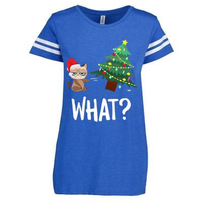 Cat Pushing Christmas Tree Over Funny What Cat Christmas Enza Ladies Jersey Football T-Shirt