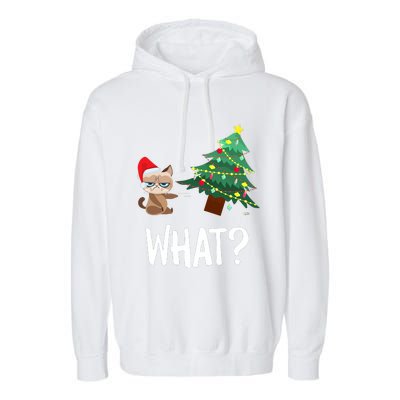 Cat Pushing Christmas Tree Over Funny What Cat Christmas Garment-Dyed Fleece Hoodie