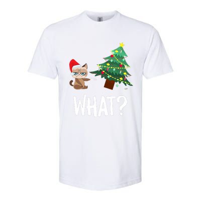 Cat Pushing Christmas Tree Over Funny What Cat Christmas Softstyle CVC T-Shirt