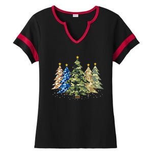 Camo Print Christmas Trees With Camouflage Print Xmas Ladies Halftime Notch Neck Tee