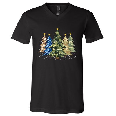 Camo Print Christmas Trees With Camouflage Print Xmas V-Neck T-Shirt