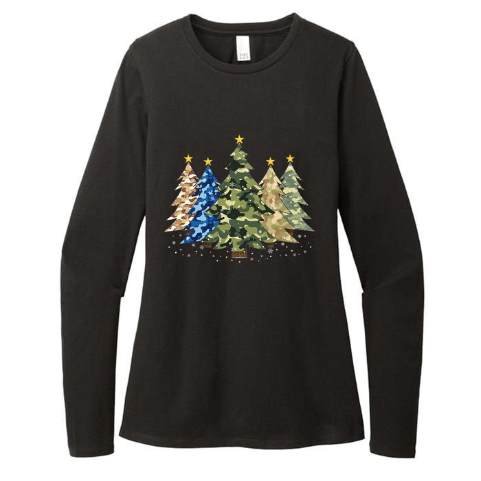 Camo Print Christmas Trees With Camouflage Print Xmas Womens CVC Long Sleeve Shirt