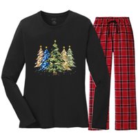 Camo Print Christmas Trees With Camouflage Print Xmas Women's Long Sleeve Flannel Pajama Set 