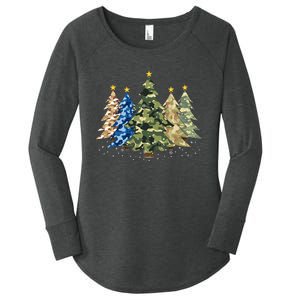 Camo Print Christmas Trees With Camouflage Print Xmas Women's Perfect Tri Tunic Long Sleeve Shirt