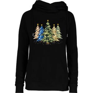 Camo Print Christmas Trees With Camouflage Print Xmas Womens Funnel Neck Pullover Hood