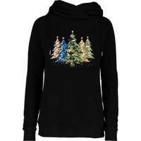 Camo Print Christmas Trees With Camouflage Print Xmas Womens Funnel Neck Pullover Hood