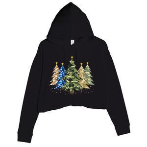 Camo Print Christmas Trees With Camouflage Print Xmas Crop Fleece Hoodie