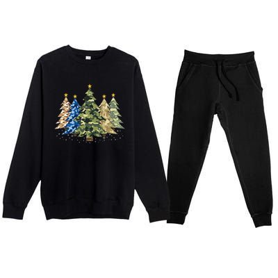 Camo Print Christmas Trees With Camouflage Print Xmas Premium Crewneck Sweatsuit Set