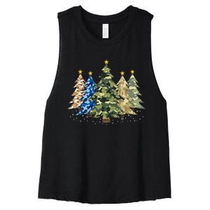 Camo Print Christmas Trees With Camouflage Print Xmas Women's Racerback Cropped Tank