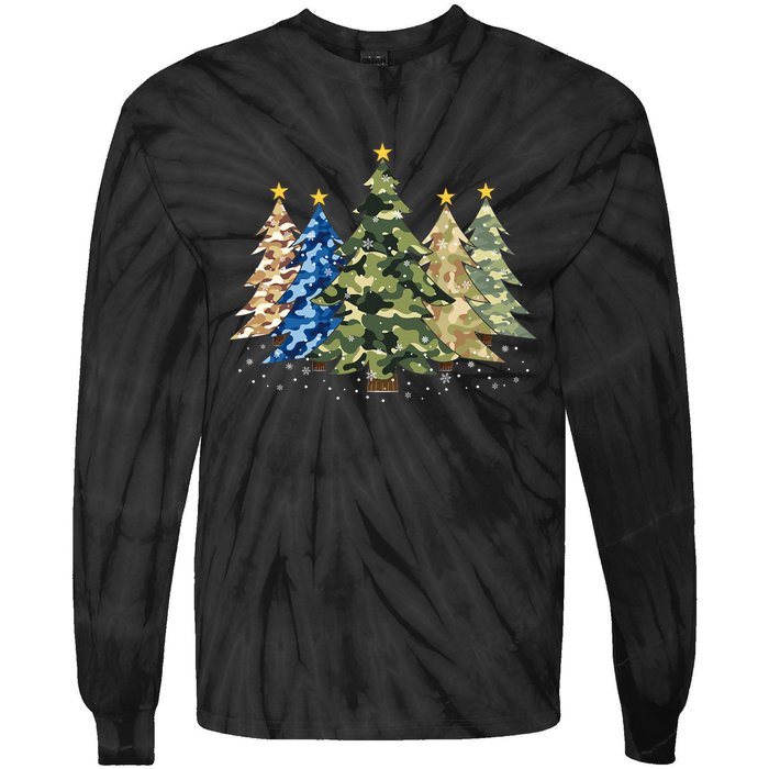 Camo Print Christmas Trees With Camouflage Print Xmas Tie-Dye Long Sleeve Shirt