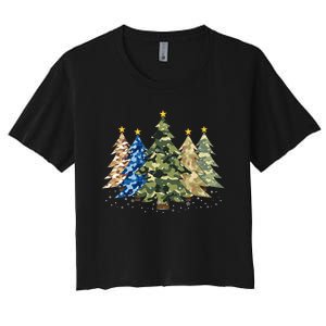 Camo Print Christmas Trees With Camouflage Print Xmas Women's Crop Top Tee