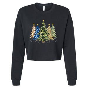 Camo Print Christmas Trees With Camouflage Print Xmas Cropped Pullover Crew