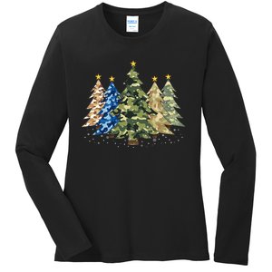 Camo Print Christmas Trees With Camouflage Print Xmas Ladies Long Sleeve Shirt