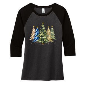 Camo Print Christmas Trees With Camouflage Print Xmas Women's Tri-Blend 3/4-Sleeve Raglan Shirt