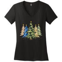 Camo Print Christmas Trees With Camouflage Print Xmas Women's V-Neck T-Shirt