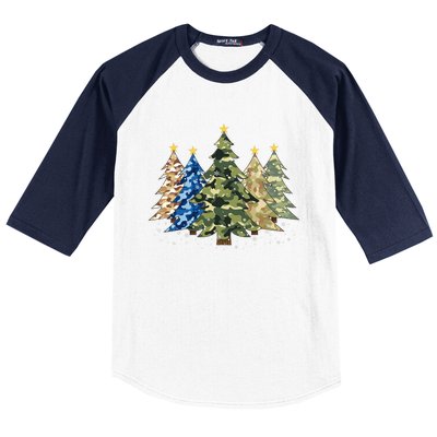 Camo Print Christmas Trees With Camouflage Print Xmas Baseball Sleeve Shirt