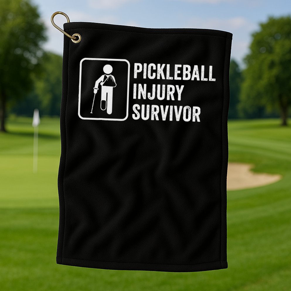 Cool Pickleball Coach With Saying Pickleball Injury Survivor Golf Towel