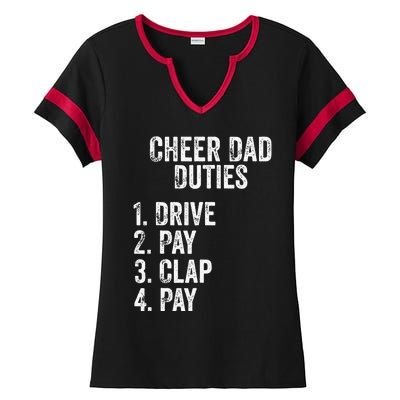 Cheerleading Papa Cheer Dad Duties Drive Pay Clap Ladies Halftime Notch Neck Tee