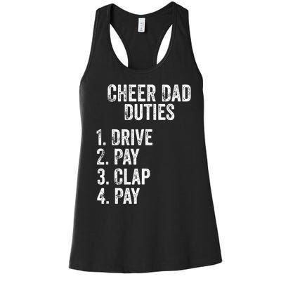 Cheerleading Papa Cheer Dad Duties Drive Pay Clap Women's Racerback Tank