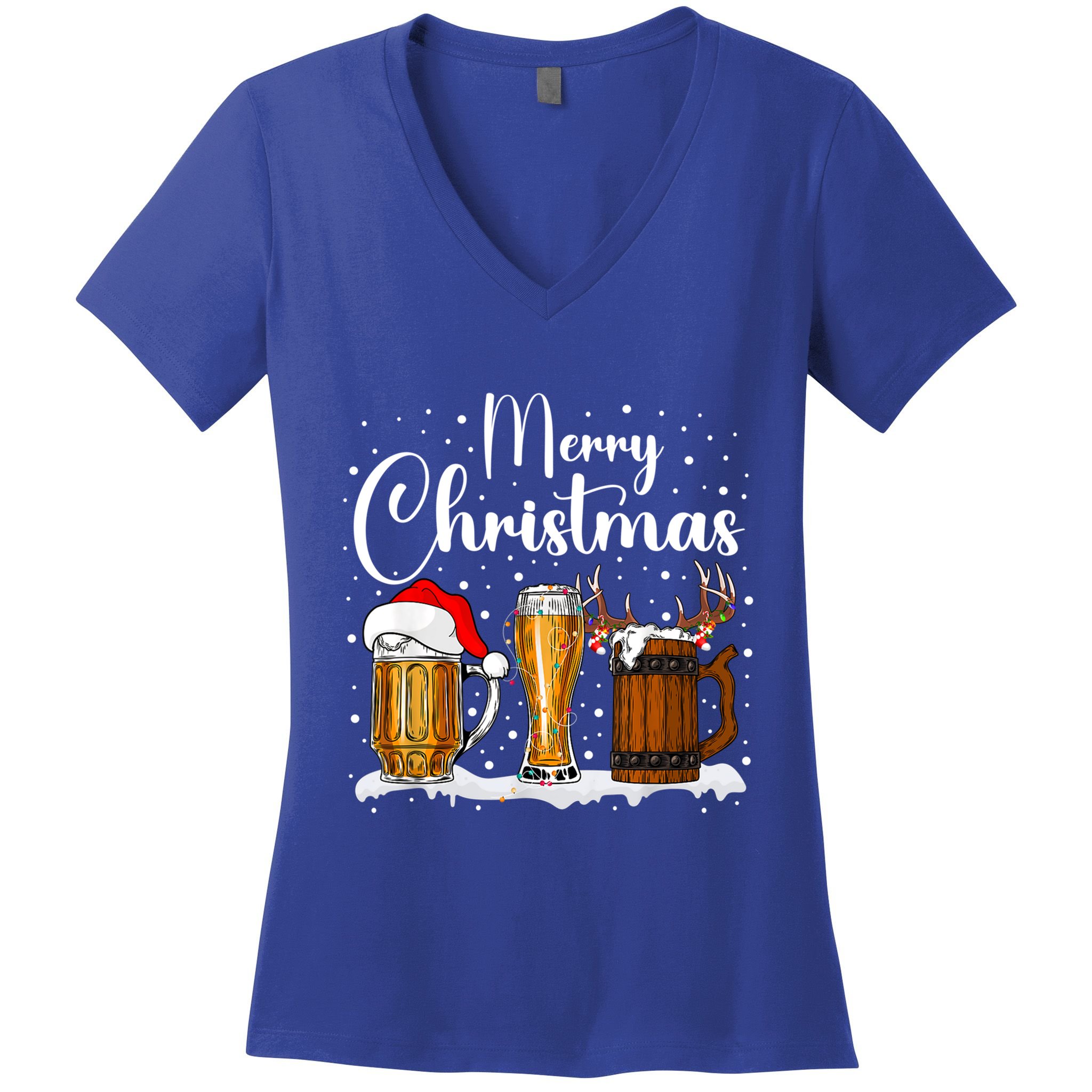 Christmas Pajamas Christmas Beer Glasses Funny Gift Women's V-Neck T-Shirt
