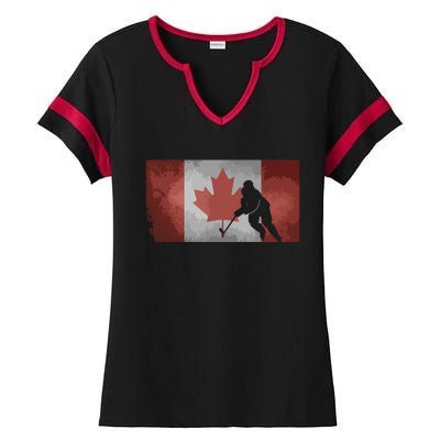 CanadianHockey Player Canada Flag Maple Leaf Ice Skating Ladies Halftime Notch Neck Tee