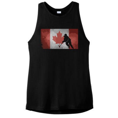 CanadianHockey Player Canada Flag Maple Leaf Ice Skating Ladies PosiCharge Tri-Blend Wicking Tank