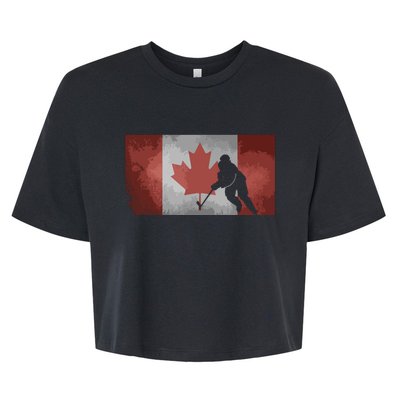 CanadianHockey Player Canada Flag Maple Leaf Ice Skating Bella+Canvas Jersey Crop Tee