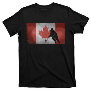 CanadianHockey Player Canada Flag Maple Leaf Ice Skating T-Shirt