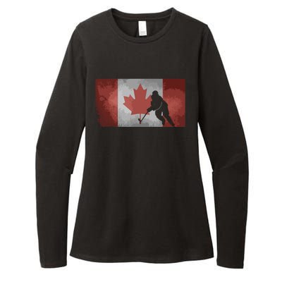 CanadianHockey Player Canada Flag Maple Leaf Ice Skating Womens CVC Long Sleeve Shirt