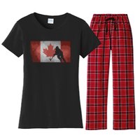 CanadianHockey Player Canada Flag Maple Leaf Ice Skating Women's Flannel Pajama Set