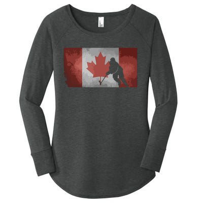 CanadianHockey Player Canada Flag Maple Leaf Ice Skating Women's Perfect Tri Tunic Long Sleeve Shirt