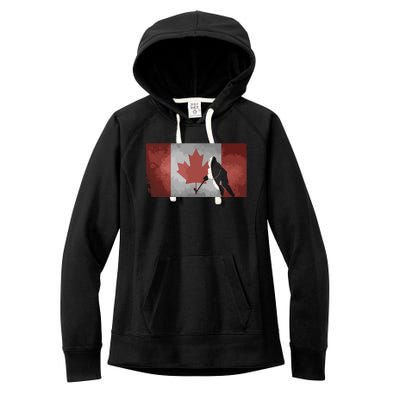 CanadianHockey Player Canada Flag Maple Leaf Ice Skating Women's Fleece Hoodie