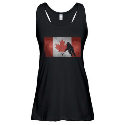 CanadianHockey Player Canada Flag Maple Leaf Ice Skating Ladies Essential Flowy Tank