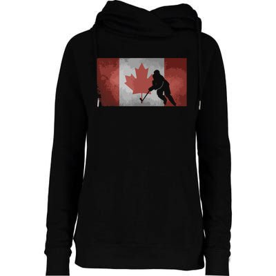 CanadianHockey Player Canada Flag Maple Leaf Ice Skating Womens Funnel Neck Pullover Hood