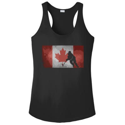 CanadianHockey Player Canada Flag Maple Leaf Ice Skating Ladies PosiCharge Competitor Racerback Tank