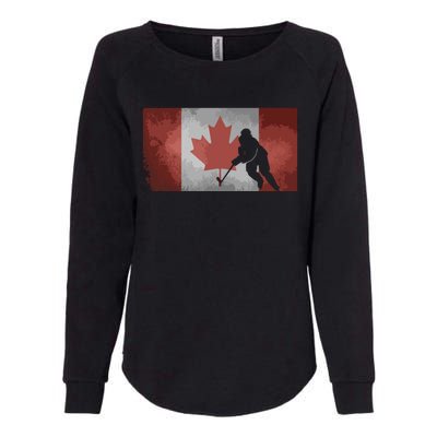 CanadianHockey Player Canada Flag Maple Leaf Ice Skating Womens California Wash Sweatshirt