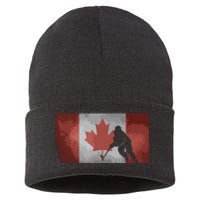 CanadianHockey Player Canada Flag Maple Leaf Ice Skating Sustainable Knit Beanie