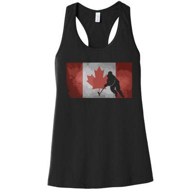 CanadianHockey Player Canada Flag Maple Leaf Ice Skating Women's Racerback Tank