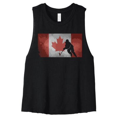 CanadianHockey Player Canada Flag Maple Leaf Ice Skating Women's Racerback Cropped Tank