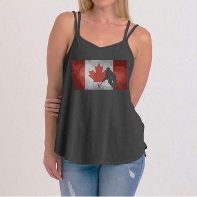 CanadianHockey Player Canada Flag Maple Leaf Ice Skating Women's Strappy Tank